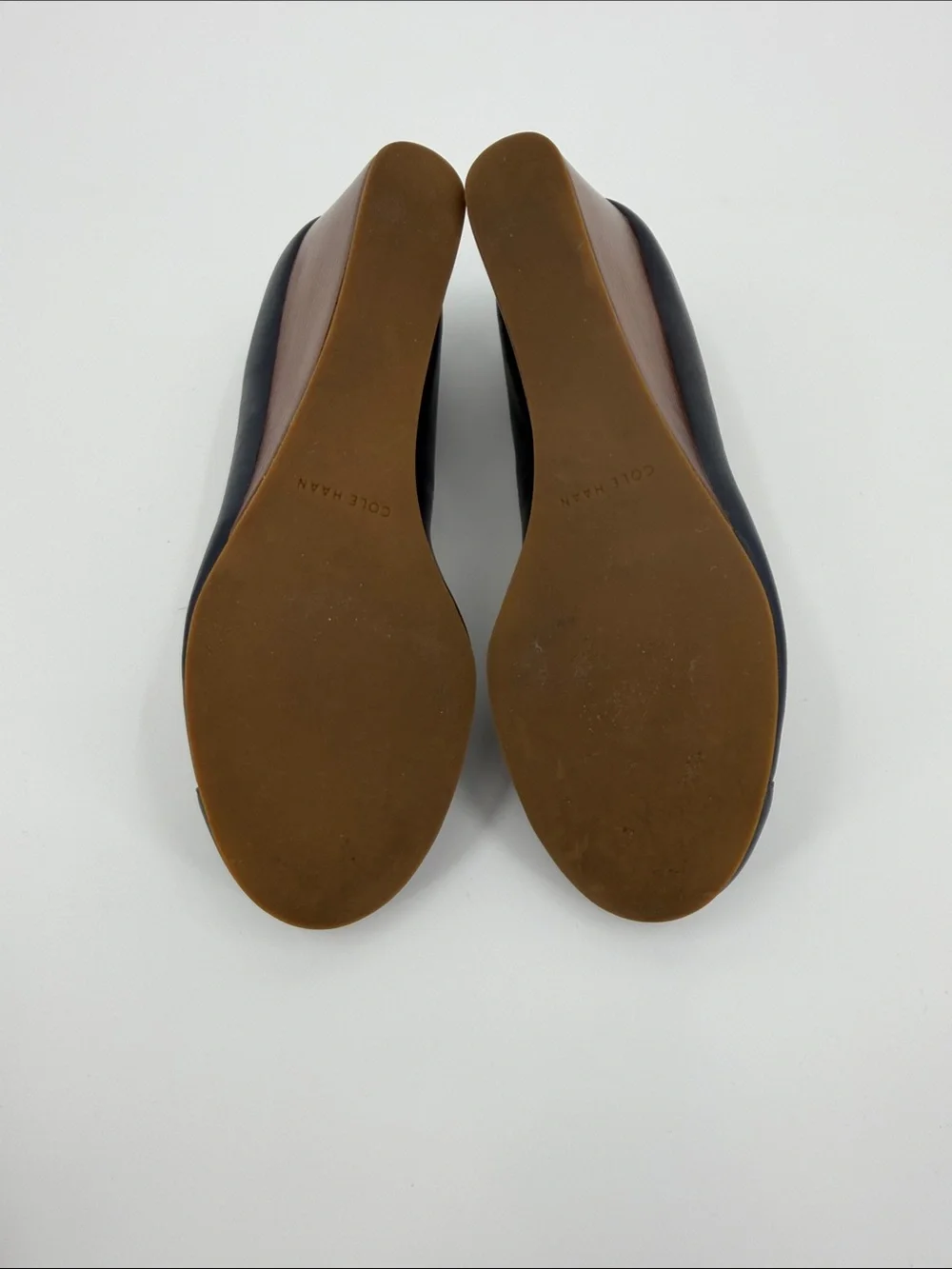 Cole Haan Classic Navy Wedge Pumps with Bow Detail